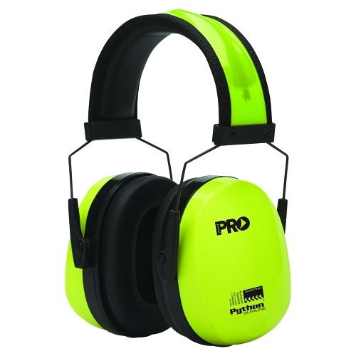 PRO SAFETY PYTHON EARMUFFS - SLIMLINE HI VIS YELLOW CLASS 5 -31DB